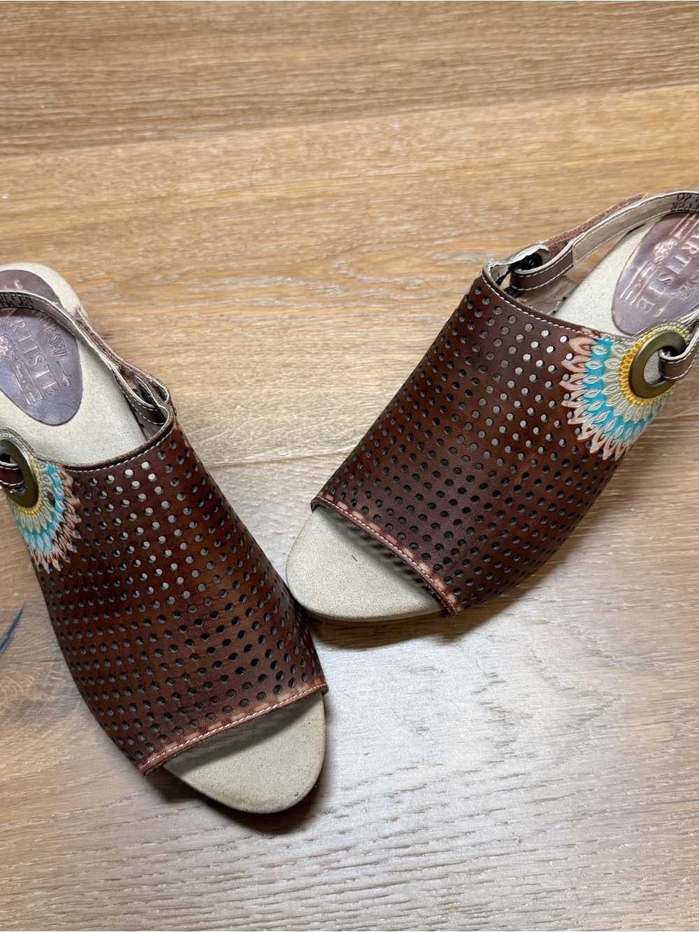 Spring Step L’Artiste Perforated Slingback Sandals with Embroidered Accent
